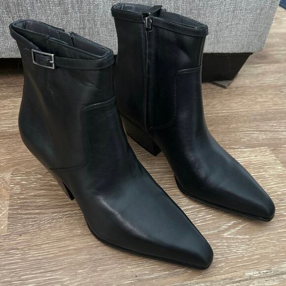 Franco Sarto New Black Leather Piinted Toe Amber Booties Size 10 - Picture 2 of 14